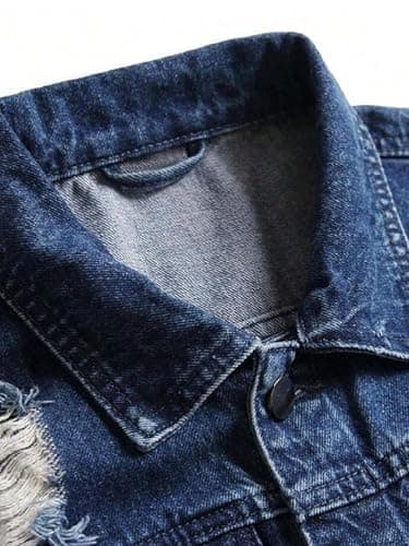 Huang's Men's Denim Jacket with Distressed Ripped Details Classic Fit Non - Stretch Fabric Cool Stylish Caual Coat (US, Alpha, XX-Large, Regular, Regular, Y118) - Thumbnail 3