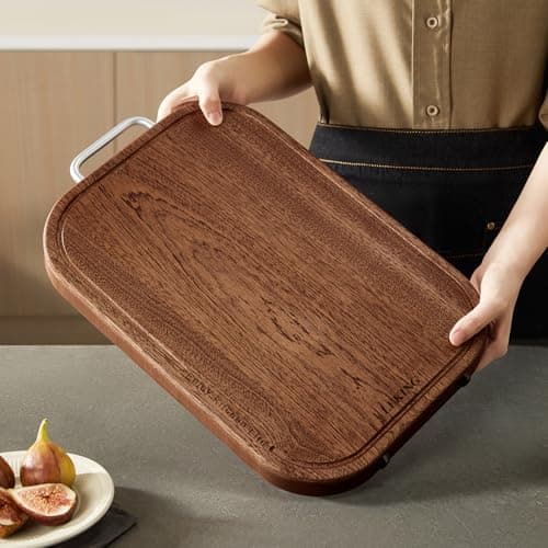 Leking Premium Solid Ebony Wood Cutting Board for Kitchen - 16"x11"x1" Double Sided Butcher Block, Thick Chopping Board with Juice Groove & Non-Slip Feet, Food Grade Serving Board for Meat & Vegetable - Thumbnail 3