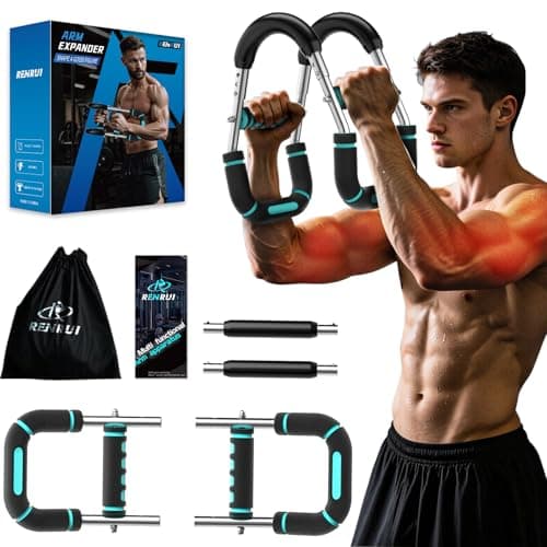 RENRUI Twister Arm Trainer Chest Workout Equipment for Men & Women, Adjustable 5 Resistance (40-130 lbs) Home Gym Strength Trainer with Anti-Slip Handles & Carry Bag (Blue) - Image 1