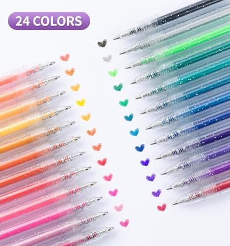 Joyask Glitter Gel Pens, 24 Colors Metallic Vibrant Retractable Sparkle Gel Pens for Coloring Journaling Drawing Doodling Colored Pen for Kids Adult Fun Pens 0.8-1mm - Thumbnail 2