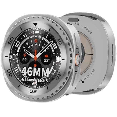 SDOCEBF for Samsung Galaxy Watch 8 Classic 46mm, Rotatable Metal Bezel Case, Slim Shockproof Bumper with Back Cover, Silver/Black - Image 1