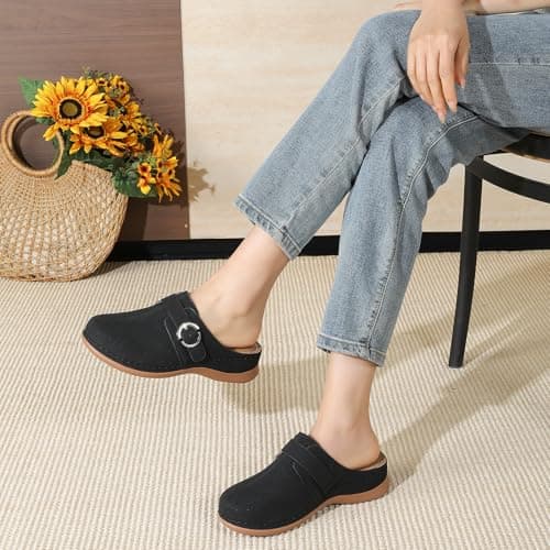 Goldnut Comfortable Clogs for Women with Arch Support - Black Closed Toe Slip On Mules, All Day Wear Casual Dressy Shoes Size 10 - Thumbnail 2