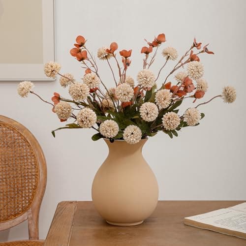 LILUYTO Faux Flowers for Vase,8 pcs Artificial Pom Pom Chrysanthemum Flowers with Wild Flowers,Spring Floral Stems Arrangements for Home Decor, Centerpieces for Tables, Rustic Decorations - Image 1