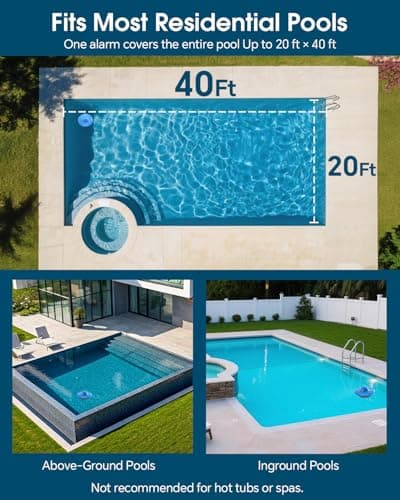 Pool Alarm for Inground & Above Ground Pools,Adjustable Sensitivity Water Detection Alarms Covers 20x40ft,85dB+ Safety Alert for Kids,Pets & Accidental Entry,Weatherproof UV&Corrosion Resistant BU&GR - Thumbnail 6