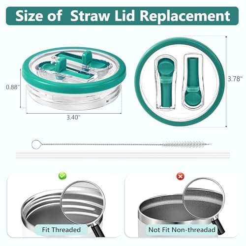 Replacement Straw Lid for Stanley 40 oz Tumbler with Double Straw, Leak-Proof Clear Flip Top Compatible with Stanley Quencher H2.0, Seafoam - Thumbnail 2