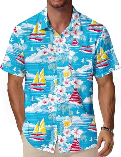 EoBeKee Men's Hawaiian Shirt Short Sleeve, Tropical Beach Button Down Shirts Floral Casual Summer Vacation Tops - Image 1