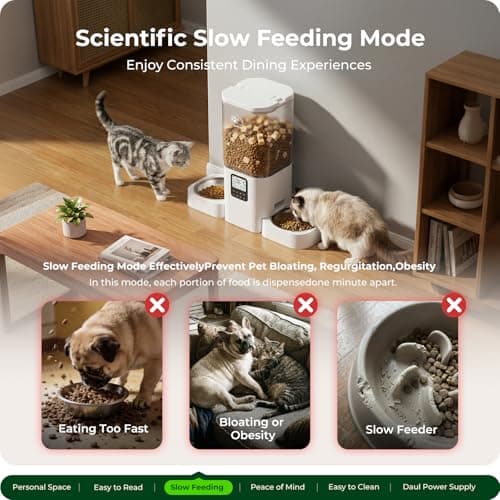 Frienhund Timed Automatic Cat Feeder 2 Cats with Slow Feed: Dual Automatic Dog Feeder with Information Visualization, Programmable Auto Cat Food Dispenser for Multiple Pets,Detachable for Clean-29 Cup - Thumbnail 4