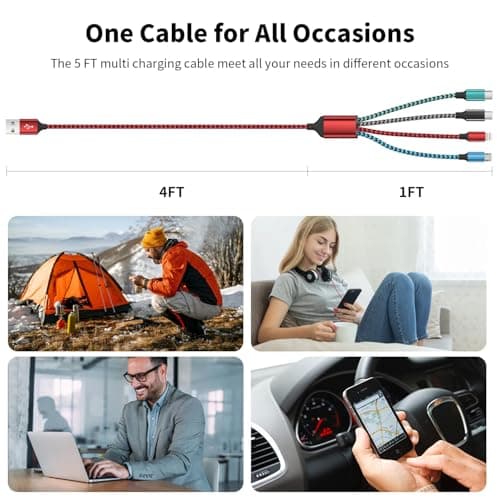 Multi Charging Cable,4 in 1 Charging Cable Charging Cables for Multiple Devices Nylon Braided Universal Charger Phone Charger Cord with 2 USB-C/IP/Micro USB Port for Cellphone/Tablets/More(2Pack 5FT) - Thumbnail 6