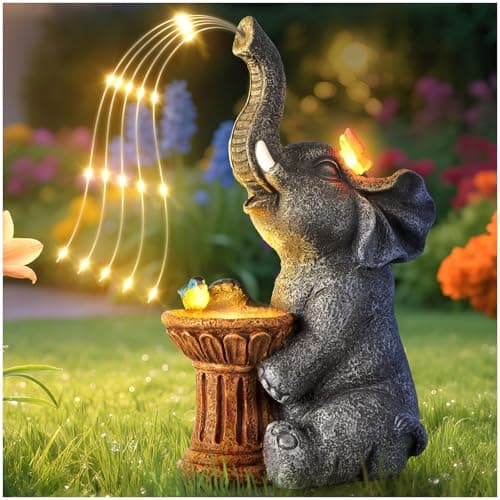 Goregent Garden Decor Elephant Statues Outdoor, Mother' s Day, Birthday Gifts for Women Mom Grandma, Solar Statue Lights Ornament Outside, Garden Sculpture for Yard Patio Balcony Housewarming - Image 1