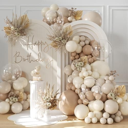 Neutral Balloon Arch Kit, 126Pcs Nude Tan Beige Sand White Clear Balloons for Boho Baby Shower Gender Reveal Bridal Shower Wedding Birthday Party Decorations