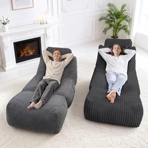 HABUTWAY Giant Bean Bag Chairs for Adults,Big Bean Bag Lounger with Removable Cover,Large BeanBag Chair with Ottoman&Storage Pocket,Memory Foam Filled Bean Bag Sofa for Living Room,Bedroom-Plush Black - Thumbnail 4