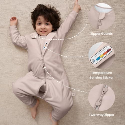 Unisex Toddler Sleep Sack with Feet 1.0 Tog Split Legs Sleep Sack 3T-4T, Sleep Bag Walker, Gifts for Boys & Girls, Dusty pink - Thumbnail 5