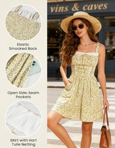 Scarlet Darkness Mini Floral Milkmaid Dress Cute Summer Dresses for Women Teens Short Cottagecore Sundress - Thumbnail 4