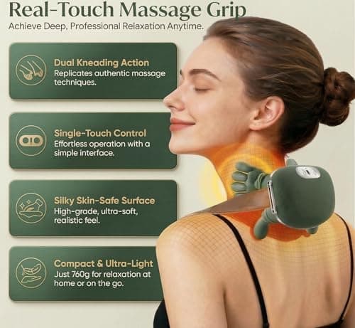 HyHaven Bionic Neck and Shoulder Massager, N7 Real Hand Massagers with Fingers Heated for Back Muscle Pain Relief, Portable & Lightweight Design, Touch Gift (Eucalyptus Green) - Thumbnail 2