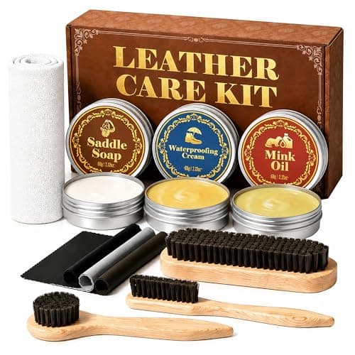 Jevvu 10PCS Leather Care Kit, Saddle Soap, Mink Oil & Waterproof Wax, Shoe Shine Kit for Boots, Leather Shoes & Cowboy Boots, Boot Cleaning Kit with Horsehair Brushes, Polish Cloths & Towel, Gift Set - Image 1