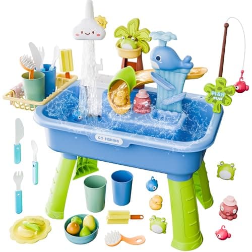 Toddler Water Table for 1-3 Year Old - Upgraded Electric Pump Water Toys, Outdoor Sensory Play Sand & Water Table, Kitchen Sink Toy with Running Water & Fishing Game, Summer Gifts for Boys Girls,Blue - Image 1
