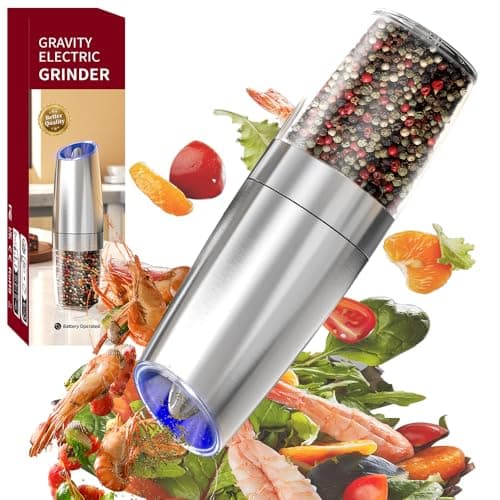 Gravity induction electric pepper grinder, stainless steel ceramic grinding core, dry battery LED light, manual adjustment of thickness 135ml large capacity silo