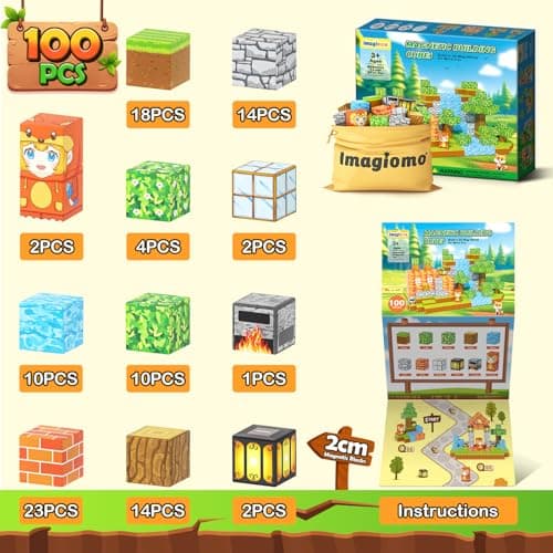 100PCS Magnetic Blocks - Build Mine Magnet World Forest Fox Adventure Set, Magnetic Craft Toys Kids Games for Boys Girls Age 3-5 5-7 8-12, Sensory Construction Outdoor Toys for Toddlers Birthday Gifts - Thumbnail 3