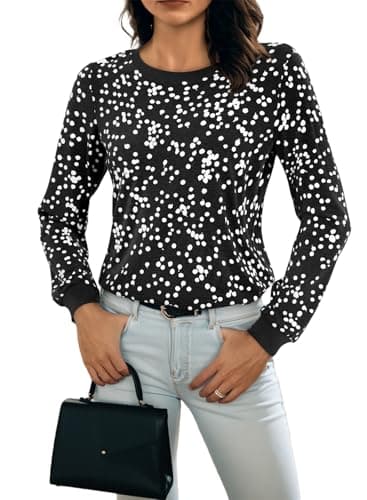 BLENCOT Long Sleeve Tops for Women Crewneck Leopard Print Casual Blouse Trendy Fall Sweatshirt Graphic Tunic Winter Clothing Ladies Blouse XX-Large Polka Dots Black - Image 1