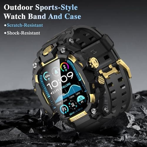 Deczone Band with Rugged Case Compatible with Apple Watch Bands 49mm (Ultra 3/2/1), Sport iwatch Bands Protective Bumper Cover for Men (49mm Gold) - Thumbnail 6