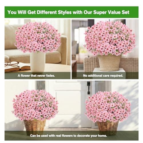 LetuoClips Artificial Flowers Fake Plants for Outdoors Spring Decoration, 13Bundles Silk Realistic UV Resistant Faux Flowers for Outside Planter Porch Yard Patio Garden Home Indoor, Pink - Thumbnail 5