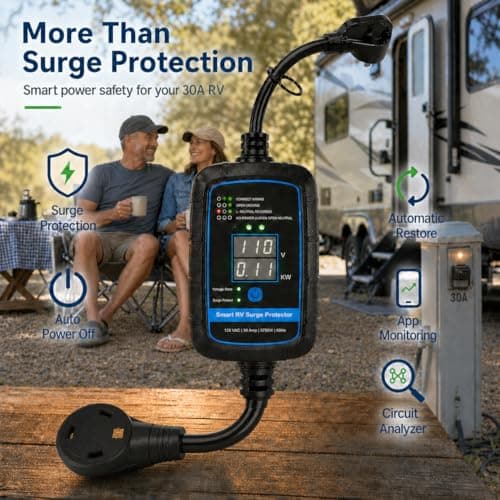Bluetooth Smart RV Surge Protector 30Amp |Rv Surge Protector Circuit Analyzer App Control Replaceable Module UL Listed– LED Large Screen Real-Time Circuit Analyzer for Camper & Travel Trailer - Thumbnail 2