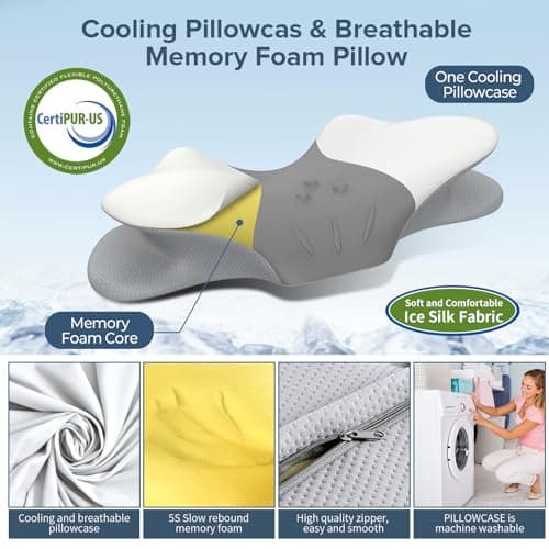 beslovo Cervical Neck Pillow for Pain Relief, Ergonomic Side Sleeper Pillow, Orthopedic Neck Support Contour Memory Foam Pillow for Side Back Stomach Sleepers, Ideal for Office Travel (Grey&White) - Thumbnail 3