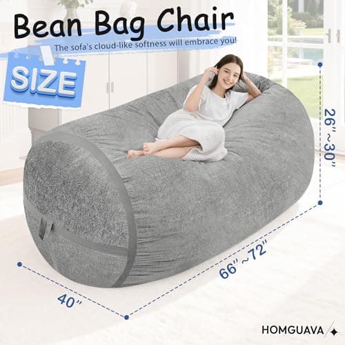 Homguava 6FT Bean Bag Chair Giant Bean Bag Chairs for Adults with Memory Foam Filled,Beanbag Chair with Soft Faux Fur Cover,Comfy Bean Bag Sofa Lounger for Living Room,Game Room,Bedroom - Thumbnail 2