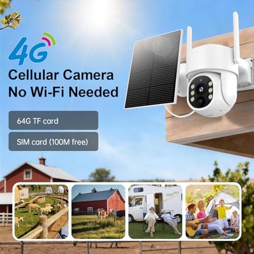 4G LTE Cellular Solar Security Camera Wireless Outdoor, No WiFi Solar Powered Camera, 360° Live View, 2K Color Night Vision, PIR Detection, 2-Way Audio, Motion Alert, Built in SIM Card, Easier to use - Thumbnail 2