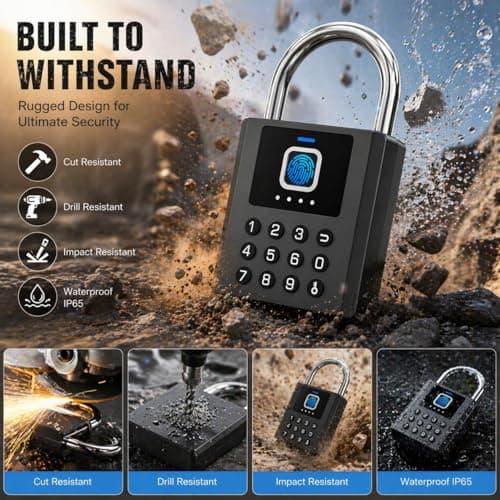 Keylesslife Smart Fingerprint Padlock with Code,Heavy Duty Combination Lock with Key,Bluetooth APP Control Gym Locker Lock Weatherproof Padlock for Shed Gate Fence Truck School Locker - Thumbnail 2