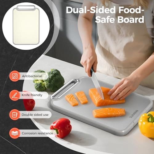 Sumzzz Stainless Steel Cutting Board for Kitchen, 2-in-1 Double-Sided Chopping Board, Dishwasher Safe, Food Grade Stainless Steel/PP, Easy to Clean, Large Size, Non-Slip, 16"×11" - Thumbnail 5