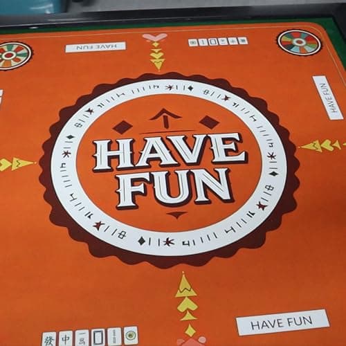 Mahjong Mat,Anti-Slip Noise Reduction Waterproof Game Mat 31.5×31.5 Inch,Yellow Vintage with Have Fun Design,Portable Table Cover for Mahjong,Poker & Family Game Night - Thumbnail 4