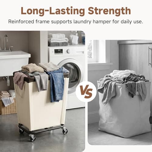 StorageWorks Basic Laundry Hamper with Wheels, 210L Large Rolling Laundry Basket, Heavy Duty Dirty Clothes Hamper for Home and Laundry Room, Beige - Thumbnail 4