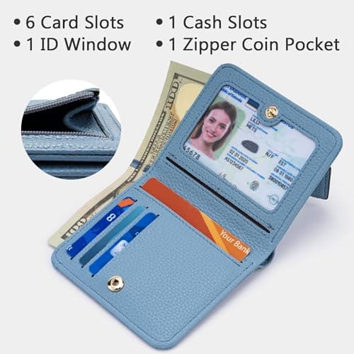 Gostwo Small Wallets Woman, RFID Blocking Wallet, Credit Card Holder Wallet, Compact Bifold Luxury Genuine Leather Pocket Passport Wallet Ladies Girls Mini Purse Travel with ID Window, Sky Blue - Thumbnail 3
