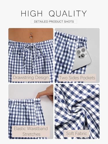 GKBK Boxer Shorts for Women Gingham Pajama 2026 Summer Spring Casual Lounge Sleep Plaid Shorts Y2K Beach Bottoms Blue White Plaid L - Thumbnail 5