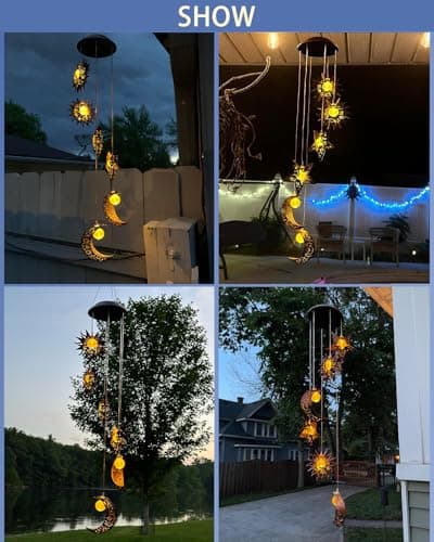 Tryme Solar Wind Chimes for Outside with Sun Moon Star Solar Hanging Lights Windchimes Outdoors Garden Decor Gifts for Mother, Grandma, Sister - Thumbnail 2