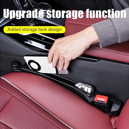 2 Pack Upgrade TPU Universal Dual Car Seat Gap Filler with Hooks, 4 in 1 Black Car Gap Plug Seat Fillers with Hook Odorless for Cars SUV, Console Side Gap Storage Organizer with Charge Cable Hole - Thumbnail 3