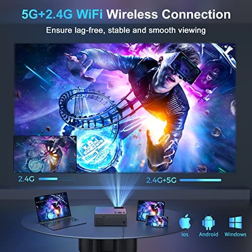 【400ANSI High Brightness】Projector with 5G WiFi and Bluetooth, Upgrade Outdoor Movie Projector 4K Supported, Max 300" Zoom, Home Theater Projector Compatible w/HDMI/USB/Phone/Laptop/TV Stick - Thumbnail 2