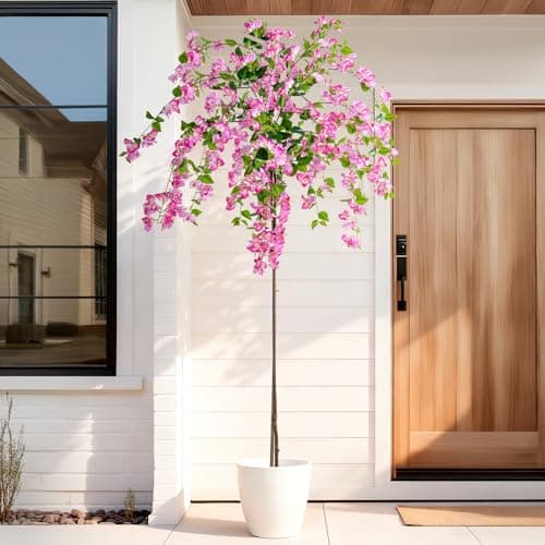 Erimda 7.2FT Artificial Bougainvillea Tree Artificial Tree Tall Potted Fake Bougainvillea Trees for Outdoor Indoor Lifelike Potted Faux Plants with Wood Trunk and Flowers Office Wedding Home Decor - Thumbnail 6