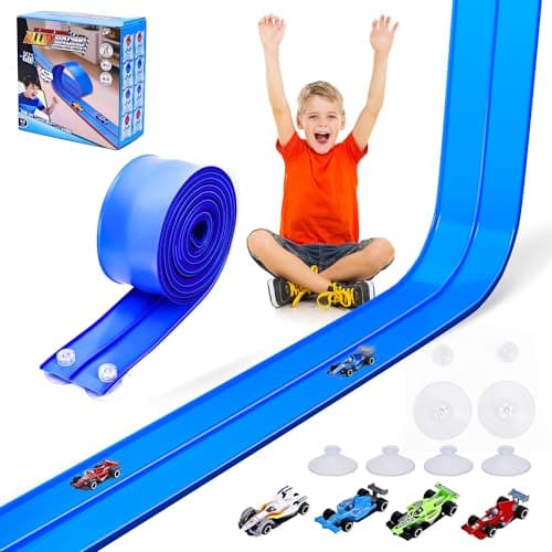 FUTESI Flexible Race Car Track for Kids 15 Ft Flex Tracks Starter Set Compatible with Diecast 1/64th Cars Portable Rolls Up Race Tracks with Strong Suction Cups Birthday Gifts for Boys Girls Ages 3+ - Image 1