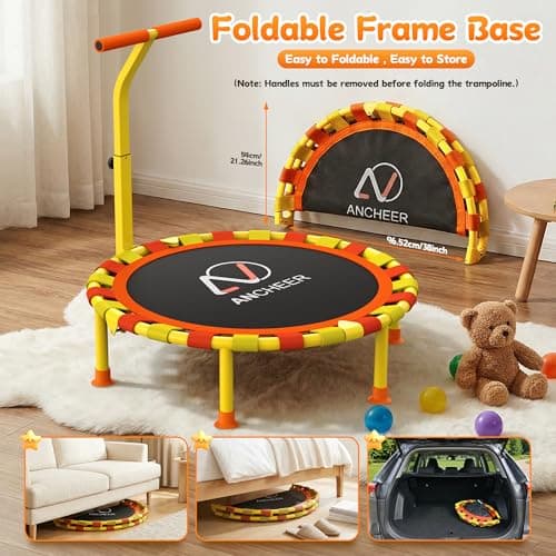 ANCHEER 38'' Toddler Trampoline,150lbs Capacity Mini Trampoline for Kids Ages 1-6, Adjustable Handle, Foldable & Easy to Assemble, Baby Trampoline Indoor/Outdoor, Gift for Boy and Girl - Thumbnail 6