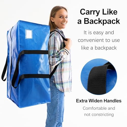 VELVETSURE 12 Pack Heavy Duty Extra Large Moving Bags W/Backpack Straps - Strong Handles & Zippers, Storage Totes For Space Saving, Fold Flat, Alternative to Moving Box and Storage Bin, Multicolor - Thumbnail 4