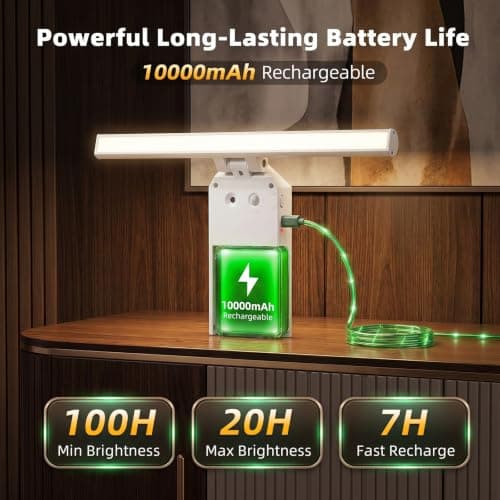 Neymlya 16" Picture Lights for Wall, 10000mAh Rechargeable Battery Operated Art Light with Remote, 300lm Bright Dimmable 3 Color Temps LED Wall Lights for Living Room, Bedroom, Hallway, White - Thumbnail 2