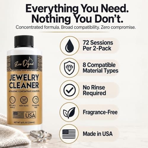 Evo Dyne 3-Pack Ultrasonic Jewelry Cleaner (8oz Per Bottle) – Solution for Diamond, Gold, Silver, Gemstones – Extra Concentrated Formula Jewelry Cleaner for Sonic and Ultrasonic Machines - Thumbnail 6