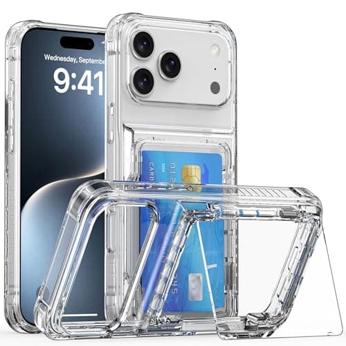 K KAMERIO Designed for iPhone 17 Pro Wallet Case with Card Holder [RFID Protection][3-4 Cards & Cash] Military Grade Drop Shockproof Protective Case for Apple 17 Pro, Slim Fit Pocket Friendly,Clear