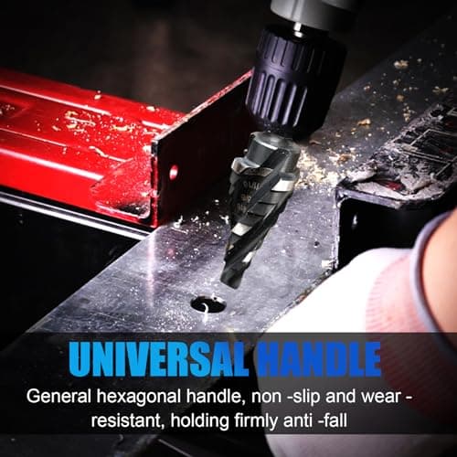 Four Spiral Flute M35 Step Drill Bit Set 3/16"-1/2"(6 Sizes), 1/4" Shank for Metal Step Drill bit, Impact Resistant Cobalt Step Drill Bit, for Stainless Steel, Wood, Aluminum, Plastic - Thumbnail 6