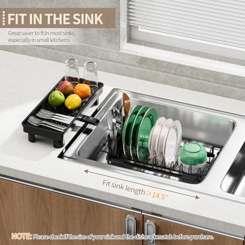 SanDream Dish Drying Rack, Small Over Sink Dish Drying Rack, Expandable Over the Sink Dish Drying Rack with Drip Tray for Kitchen Counter & in Sink - Thumbnail 4
