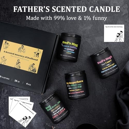 Aeraroma Scented Candles for Men, Funny Gifts for Father Husband, 4 Pack Soy Wax Candle Set (Leather, Oak, Vanilla, Lavender), Long Lasting Stress Relief Home Decor for Birthday Father's Day - Thumbnail 6