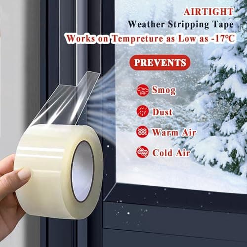 Dstorelhp Transparent Window Weather Sealing Tape, 2Inch x 262FT Clear Window Draft Isolation Sealing Film Tape, No Residue - Thumbnail 6