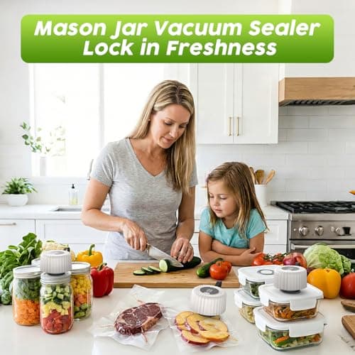 Mason Jar Vacuum Sealer, Food Saver Vacuum Sealer Machine(Lids Included) for Wide, Regular Mouth Mason Jars, Portable Automatic Canning Machine For Kitchen Food Storage(White) - Thumbnail 5